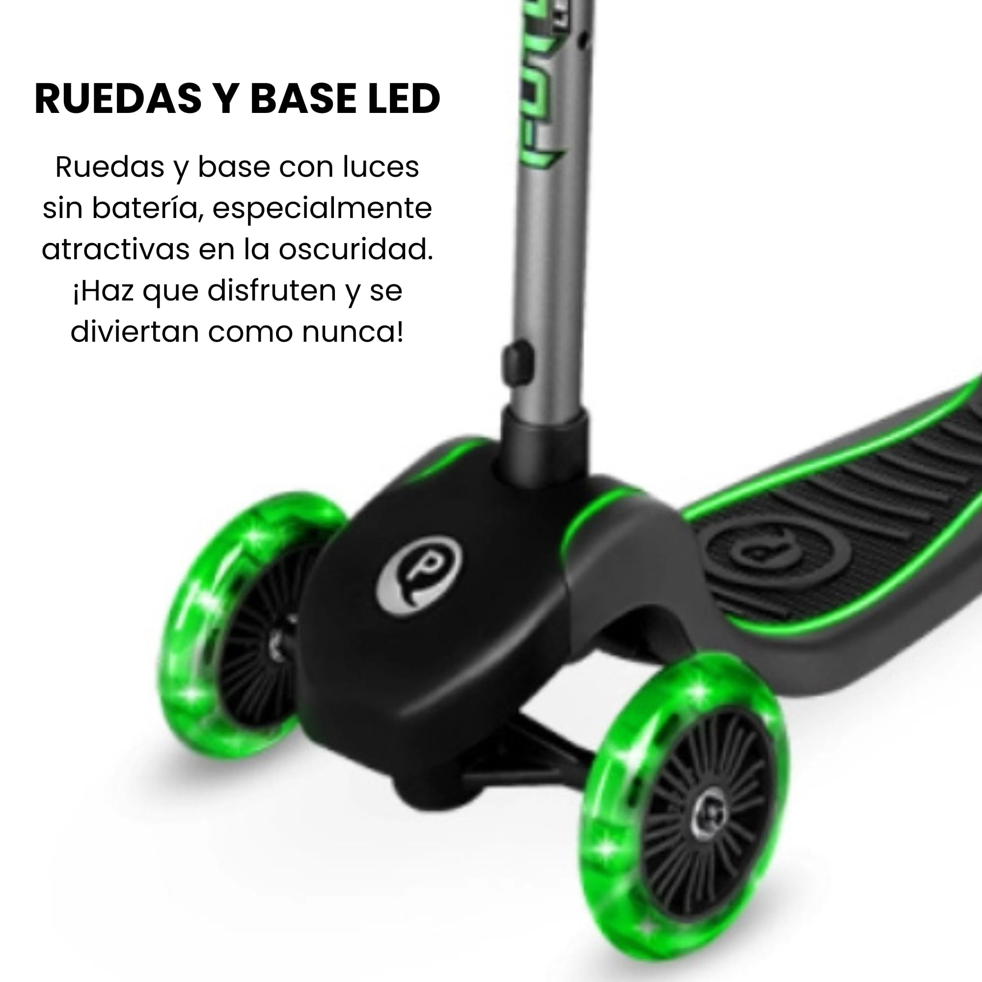 QPlay Patinete Niño Infantil 3 Ruedas Luminosas | Altura Regulable | Luces LED en la Base y en Las Ruedas | Diseño Estable y Visible | Patinete Plegable Niño con Puños Antideslizantes