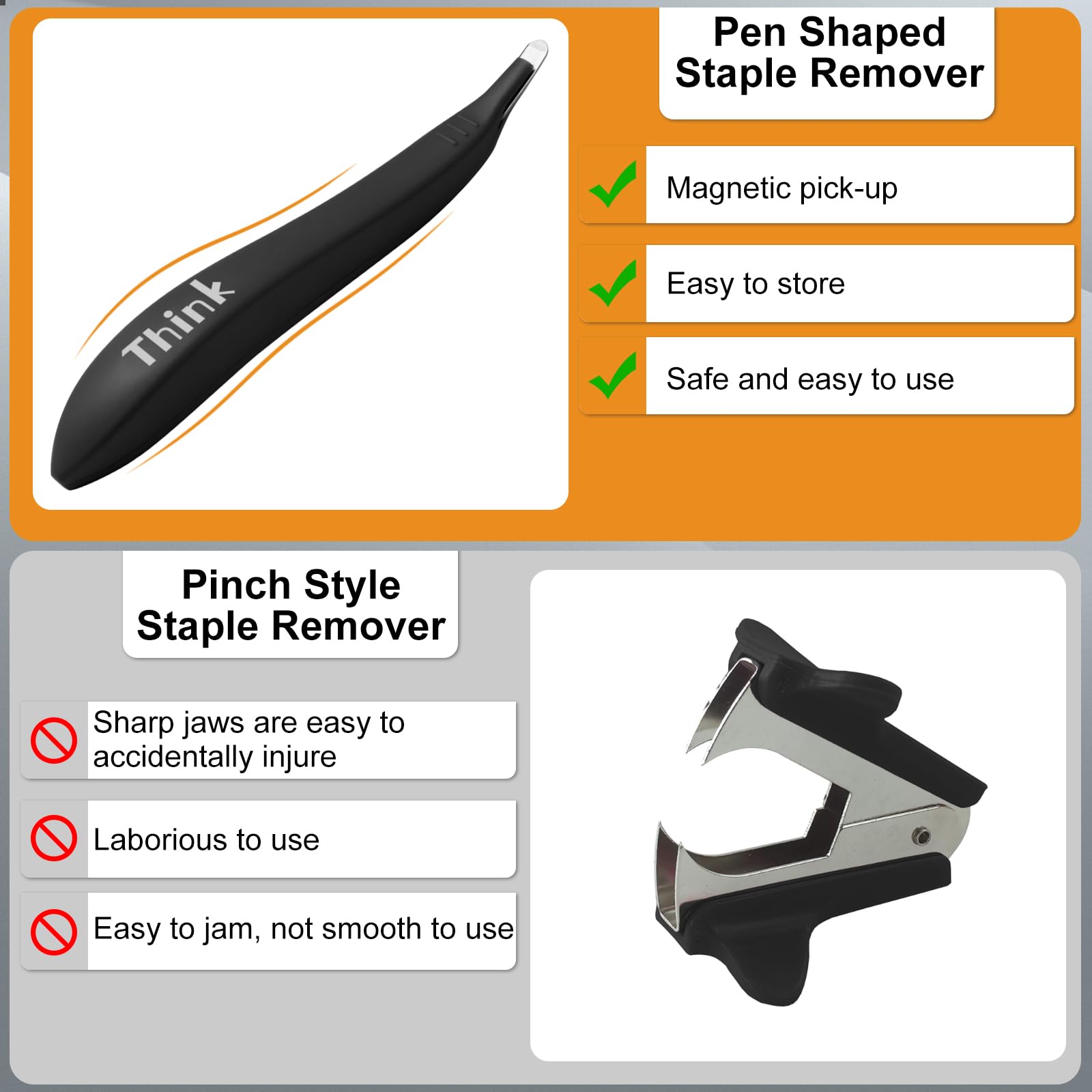 THINKLEARN Magnetic Staple Remover Tool 20 Pack - Ergonomic Stapler Remover T