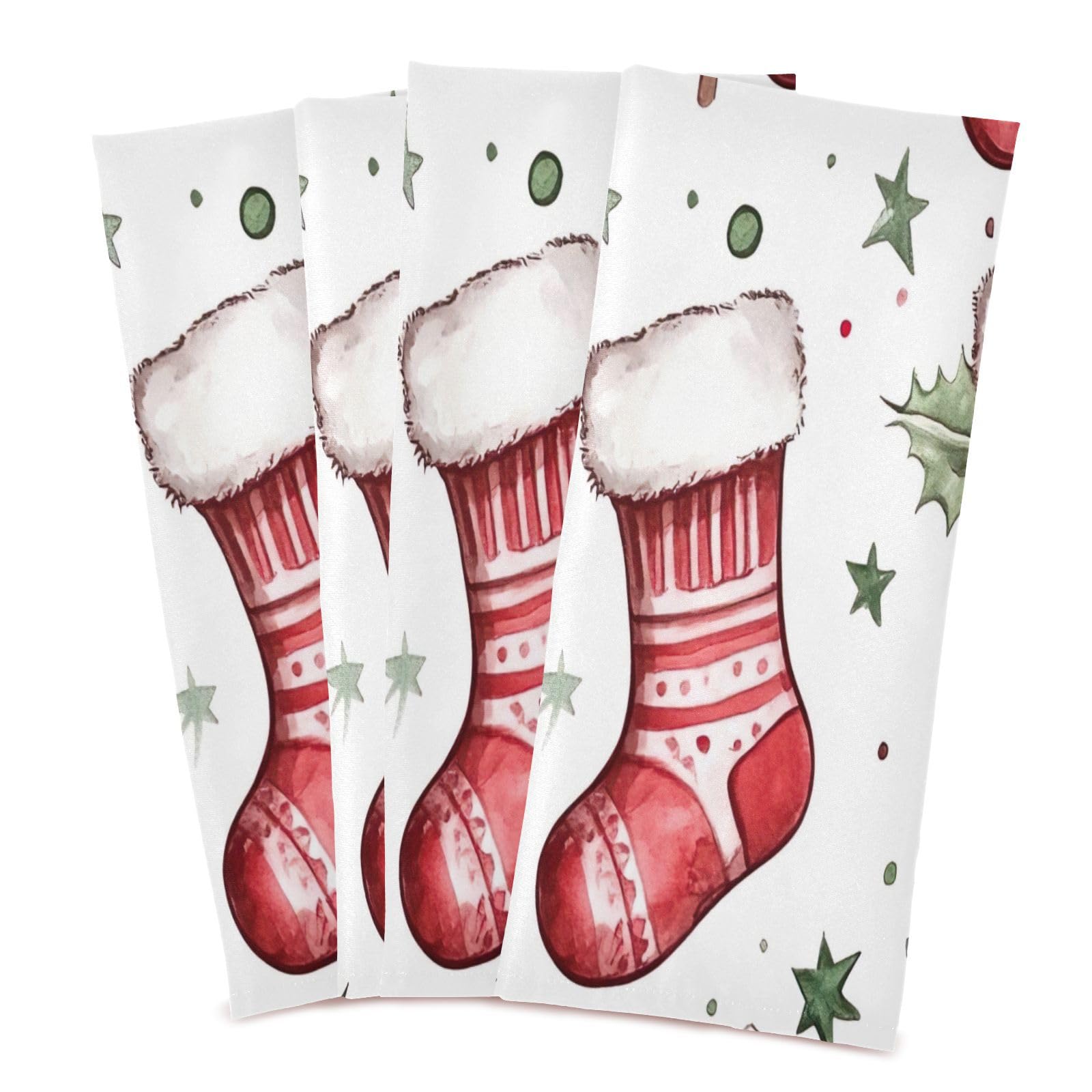 STAYTOP Cute Christmas Socks Kitchen Dish Towel Set,6Pcs Drying Kitchen Towels Tea Towels Gift Set for Drying Cleaning Cooking Baking