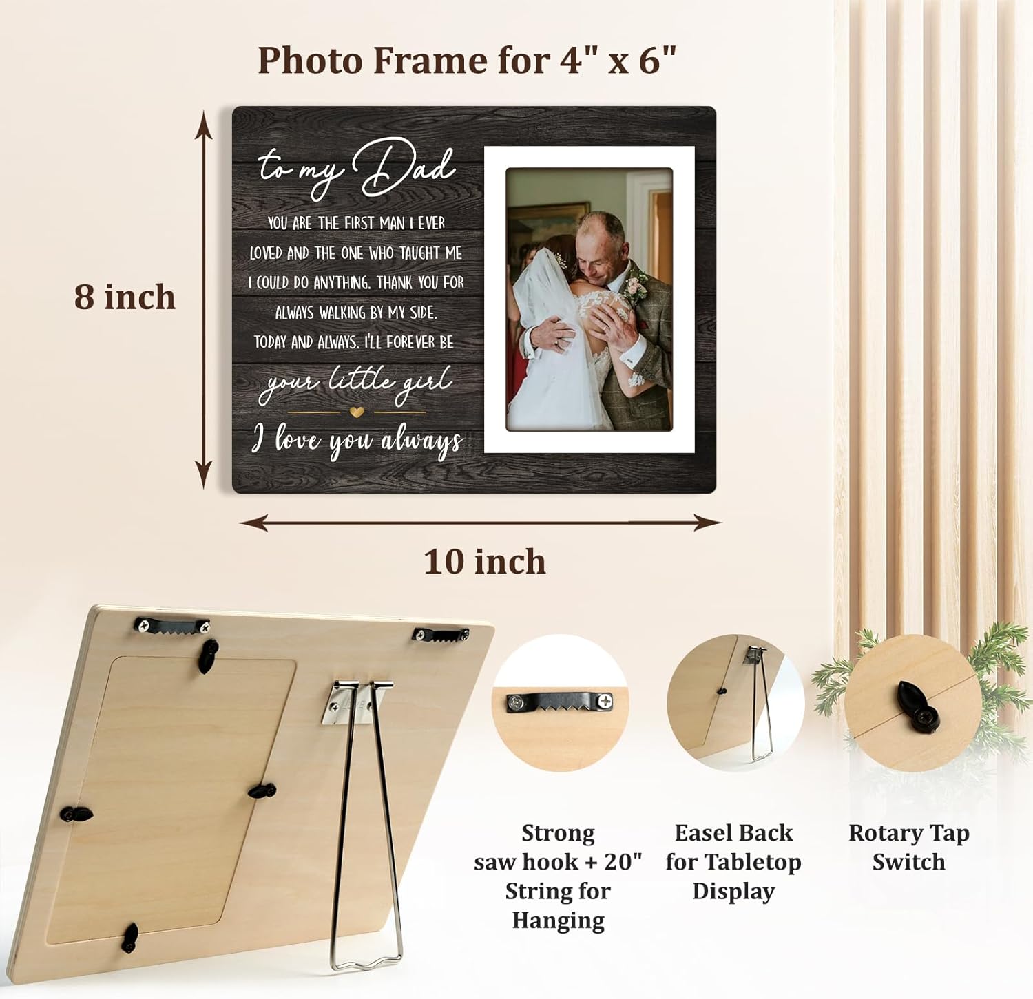 Father of The Bride Gifts from Daughter, Dad & Daughter Picture Frame 10x8 in, Thank You Gift for Dad on My Wedding Day, Wedding Gift for Father of the Bride, for 4x6 in Photo - Image 7