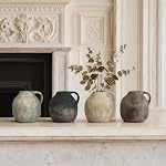 Ceramic Rustic Pitcher Vase with Handle, 5.6 Inch Black Farmhouse Vase, Vintage Decorative Rustic Pottery Vases for Kitchen, Entryway, Farmhouse Home Decor, Centerpieces