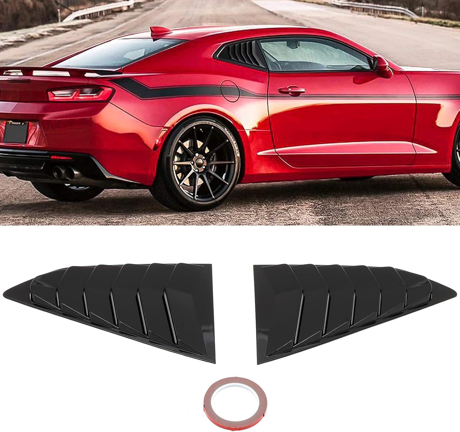 cciyu Window Louvers Fits for 20162020 for Chevrolet Camaro Rear Window Louvers,Glossy Black