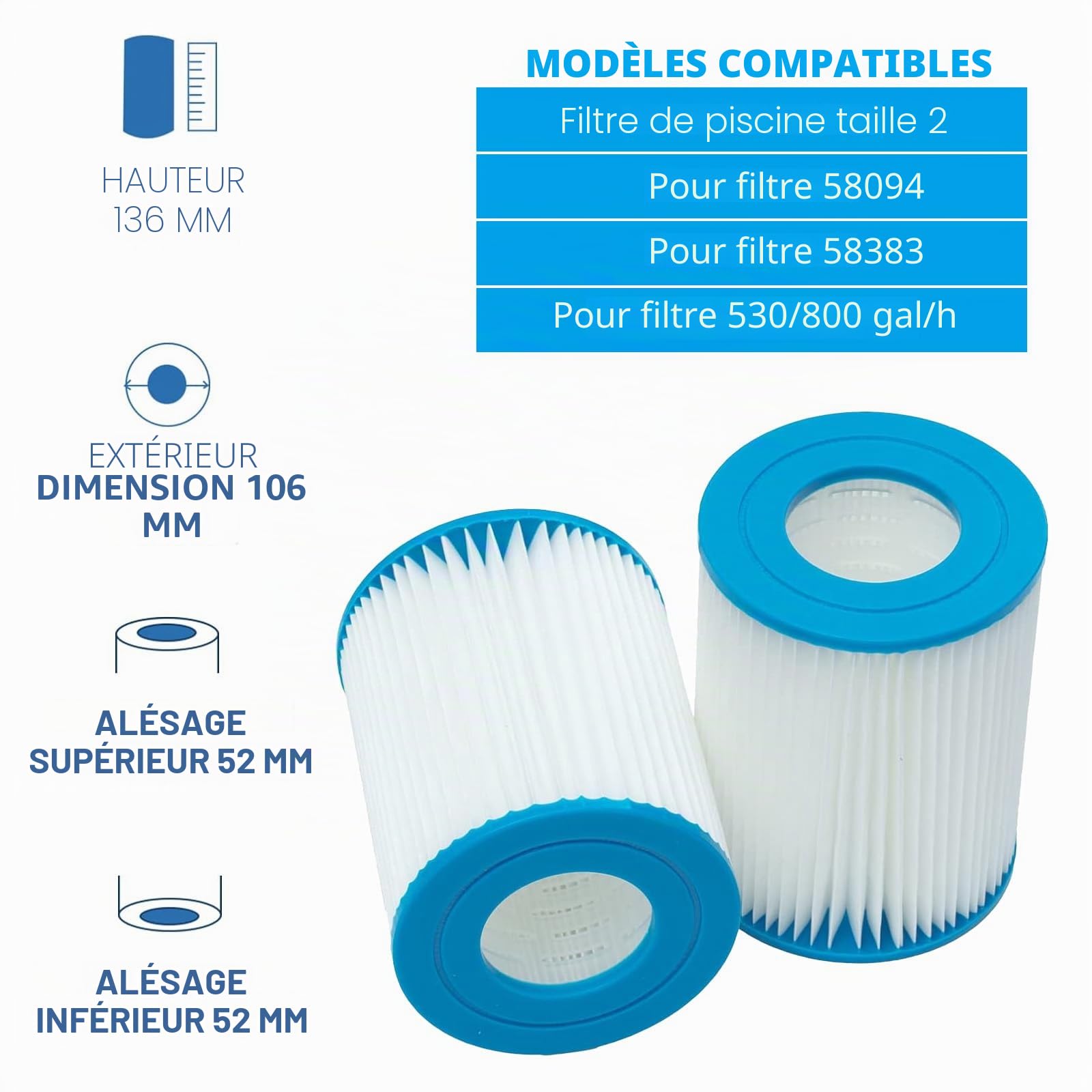 Lot de 4 filtres Taille 2 pour 58383 - pour Filtre de Piscine pour 58383