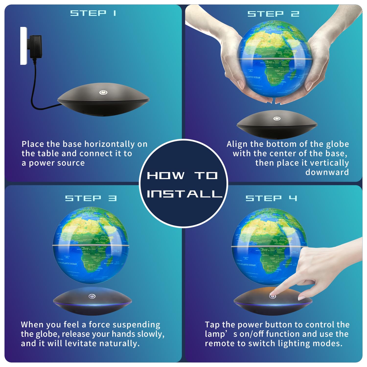 Globo magnetico levitante galleggiante, rotazione a 360°, mappamondo geografico per casa e ufficio, regalo cool tech per uomini, padri, mariti e ragazzi