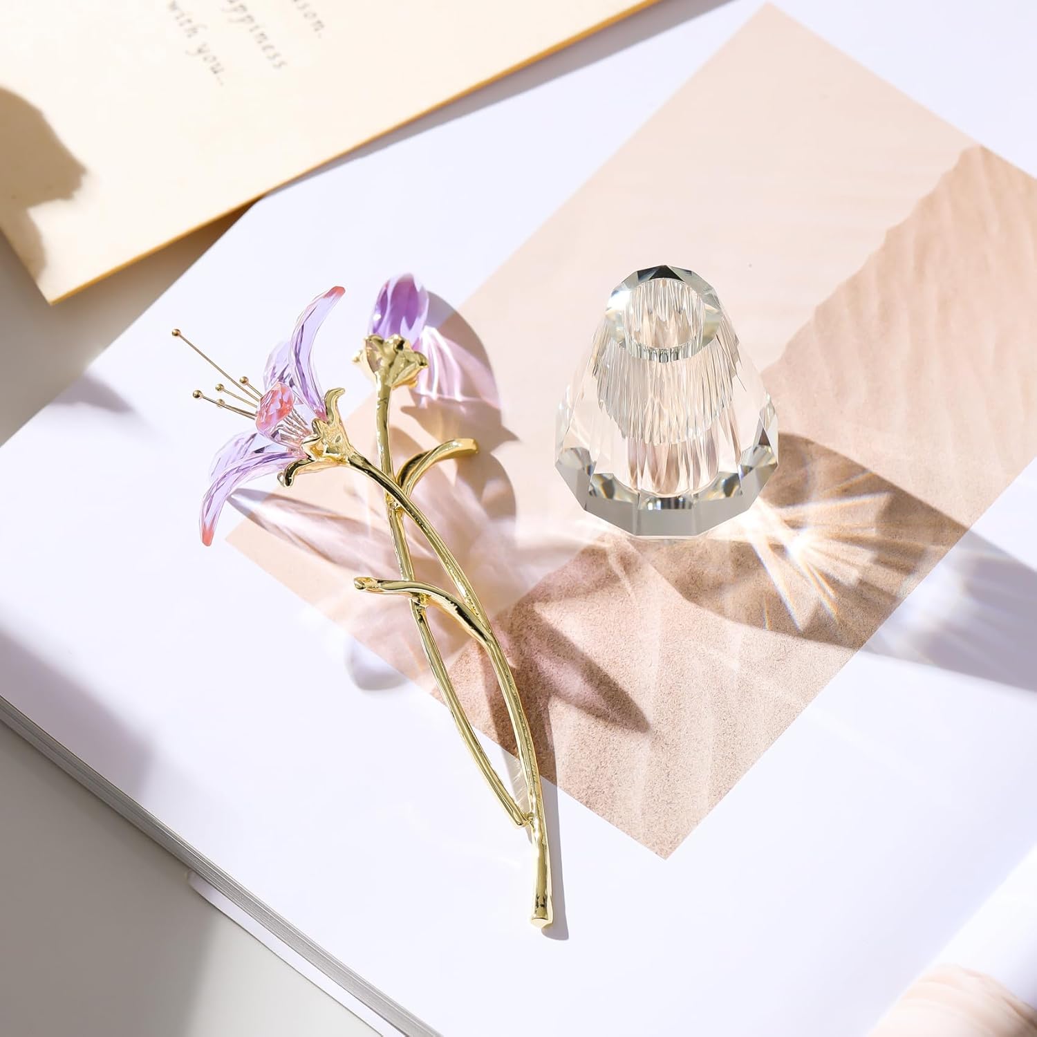 Crystal Purple Lily Flower Figurines Collectible Flowers Gifts for Women Mom Glass Lilies with Stem Romantic Decor for Home Wedding Party - Image 3