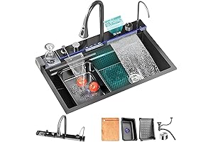18-inch Digital Stainless Steel Nano Black Raindance Waterfall Kitchen Sink with Cup Washer