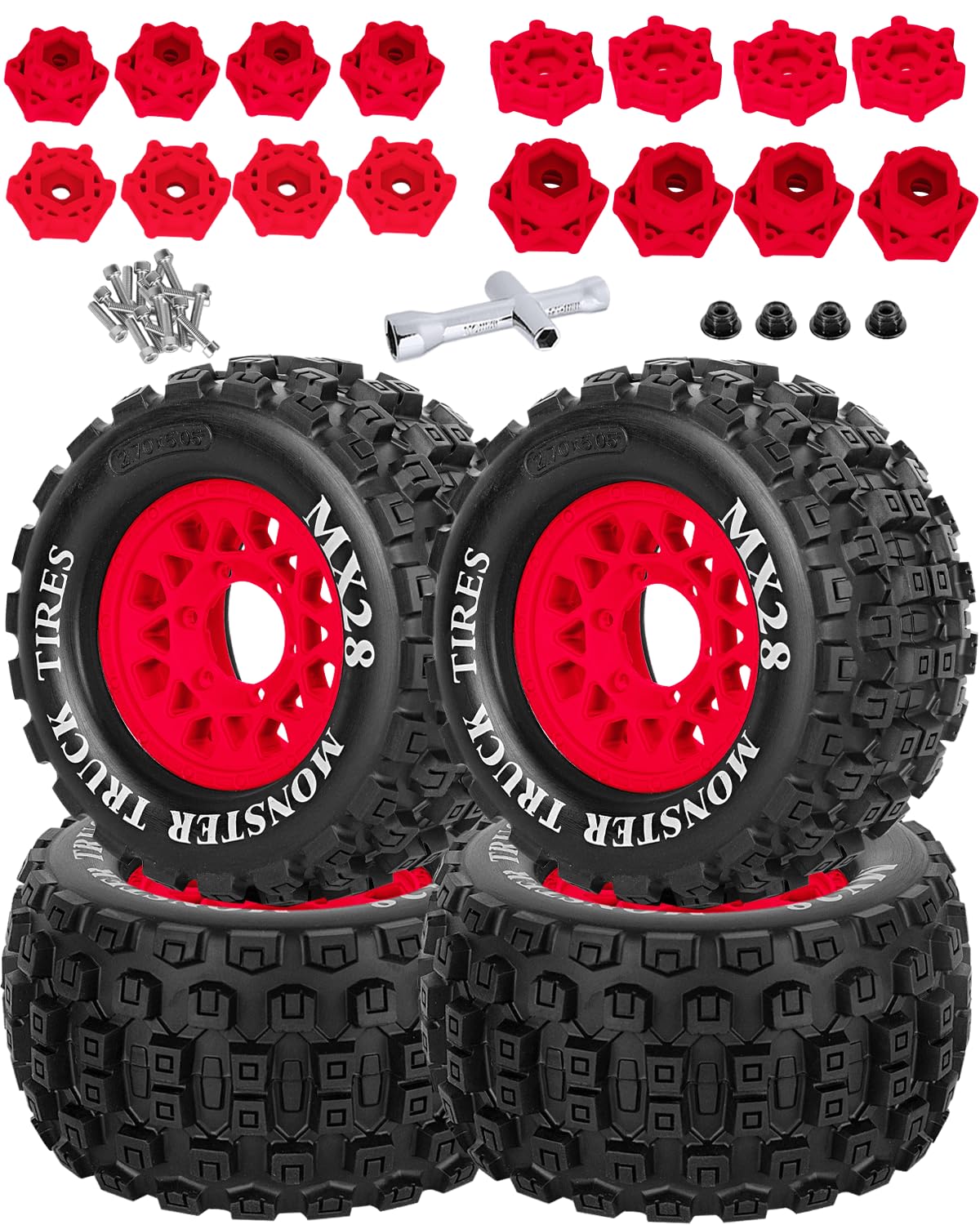 RCarmubWow RC Wheels and Tires for 1/10 RC Scale Car,Rustler Stampede Hoss,Granite Vorteks Big Rock 3S,MX28 2.8" Truck Tires and Wheels w/ 12mm/14mm