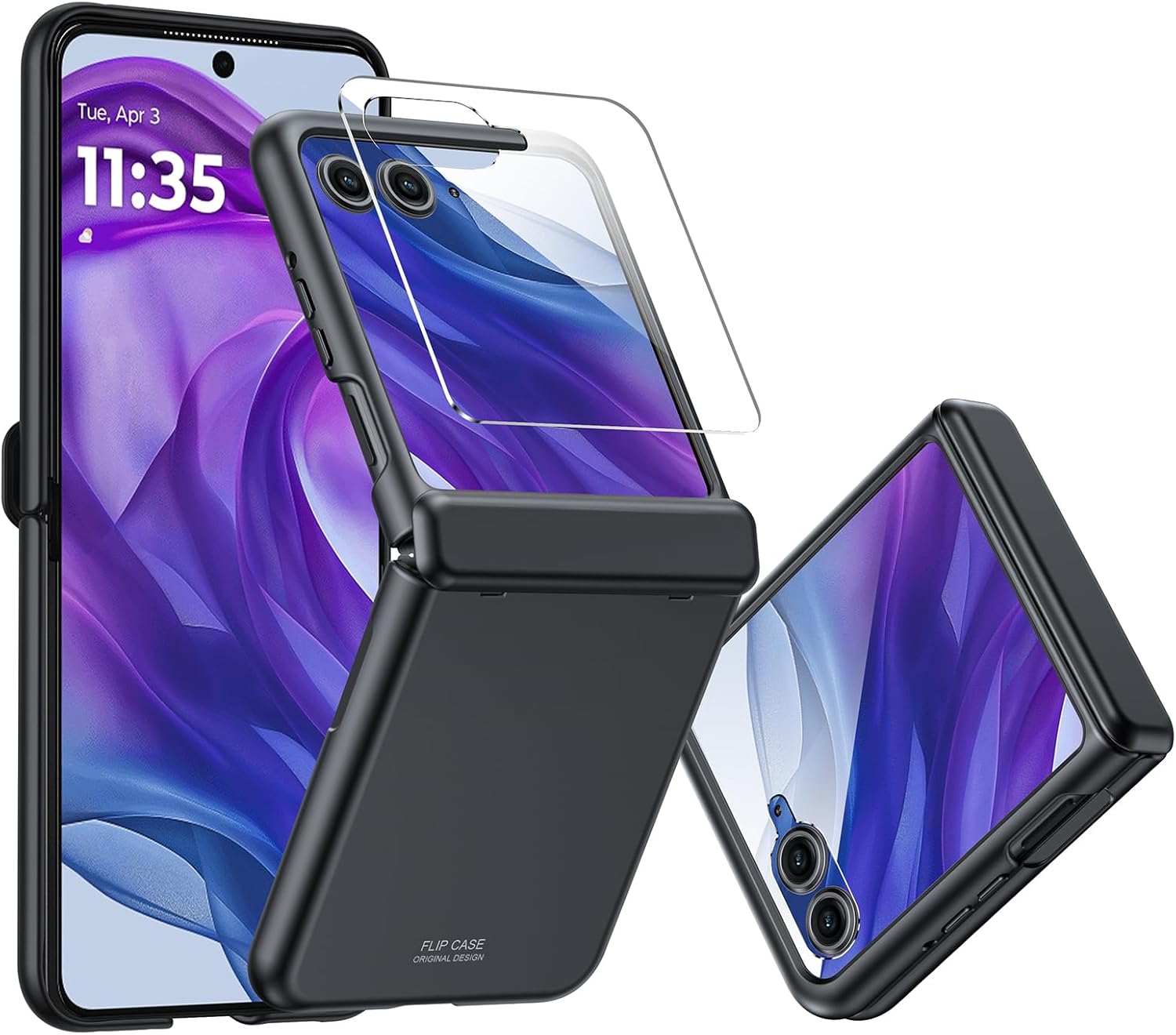 CENMASO for Motorola Razr+ Plus 2024 Case/Razr+ Plus 2025 Case with Hinge Protection & Built-in Screen Protector, Slim Rugged Anti-Scratch Shockproof Phone Case for Moto Razr + 2024/2025-Black Razr+ 2024/Razr+ 2025 Black