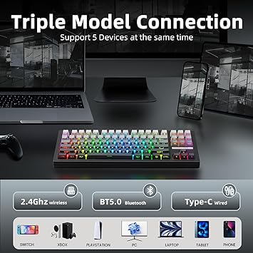 ZORNHER ZH870 Wireless Mechanical Gaming Keyboard,80% Black Custom Creamy Sound Keyboard with Shine Through PBT Keycaps,Pre-lubed Linear Switches,Hot-Swappable,RGB Backlit,2.4GHz/USB-C/BT5.0