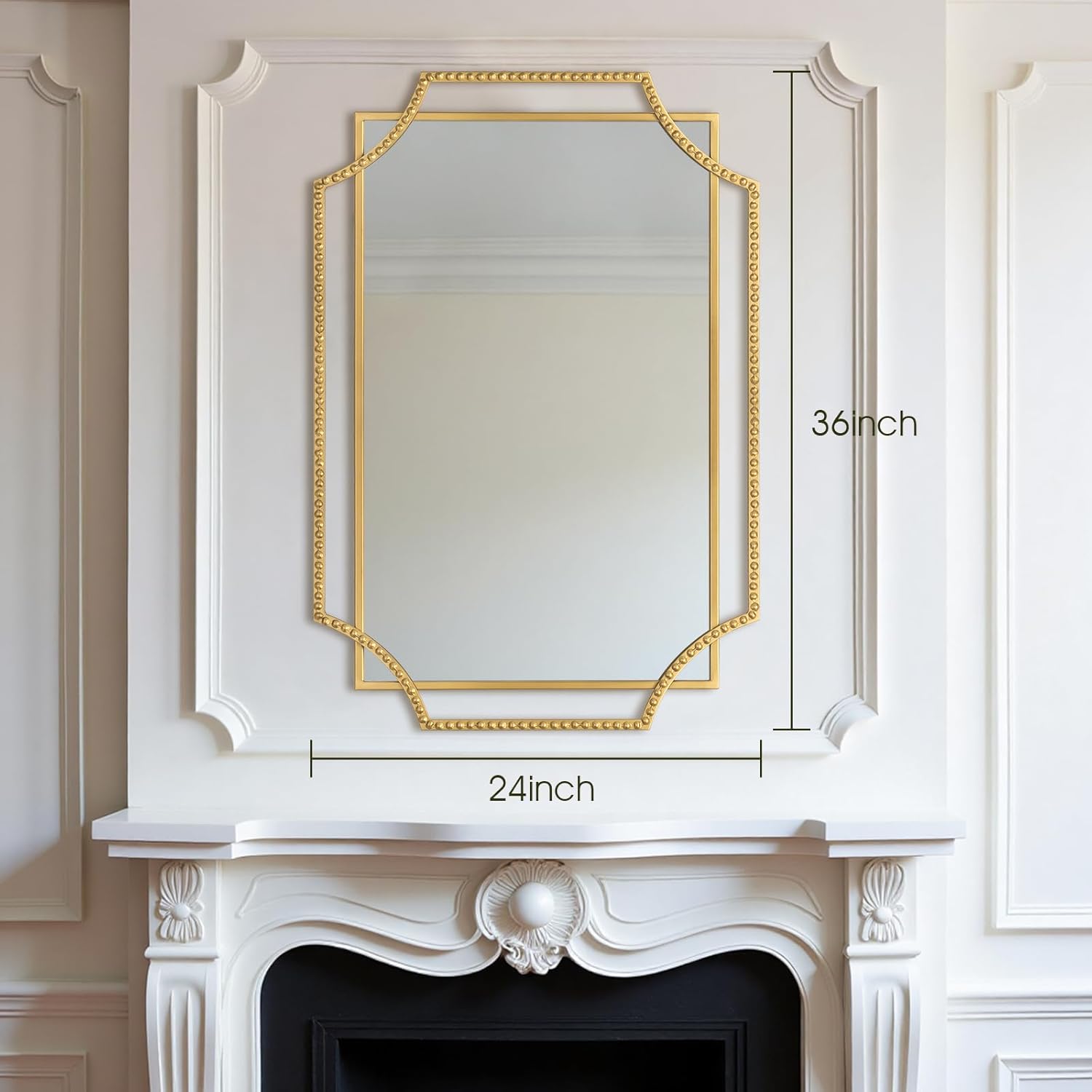 Gold Bathroom Mirror for Wall with Beaded Frame – 24"x36" Rectangle Vanity Mirror for Entryway, Living Room, Bedroom