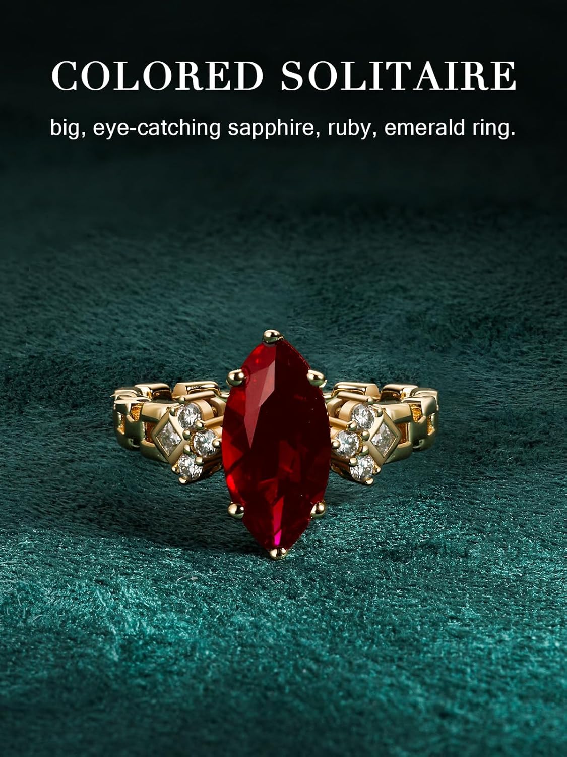 VVS Moissanite/Sapphire/Ruby/Emerald/Engagement Ring 925 Silver Gold Plated 1-2 Carat Marquise, Oval or Round Shape Sparkly Promise Rings for Women Lover Mother, Size 4 to 12