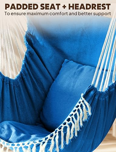 Miniatura 4 de Chihee Silla Hamaca Colgante Columpio Máx 500 Libras 2 Cojines Incluidos Barra Separadora de Metal con Ranuras Antideslizantes Silla Colgante