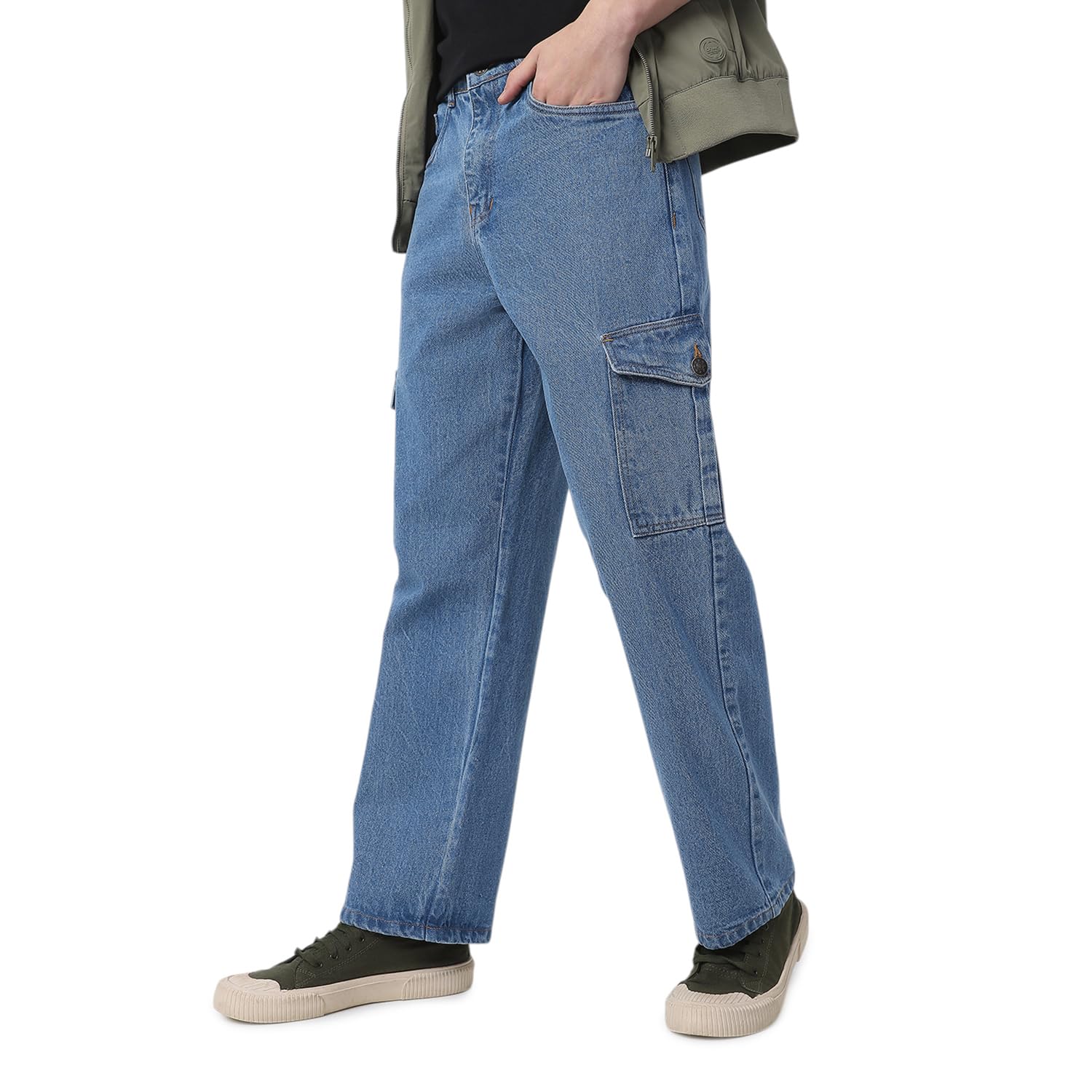 neostreak Men's Loose Baggy Fit Washed Cargo Jeans with 6 Pockets Non-Stretchable-picture-17