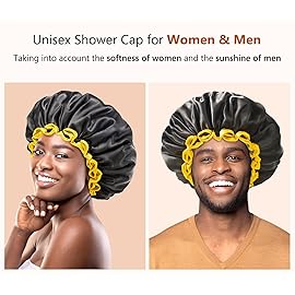 mikimini Black Shower Cap for Women, Men & Girls 1 Pack Reusable Double Layers Waterproof Bathing Shower Hat with Soft Comfortable PEVA Lining, non-fading, Stretchy Shower Cap
