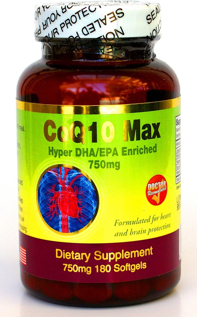 Doctor Recommended Hyper CoQ-10 MAX,w EPA/DHA + Flaxseed Oil + Lecithin + Vitamin E, 180 Softgels !