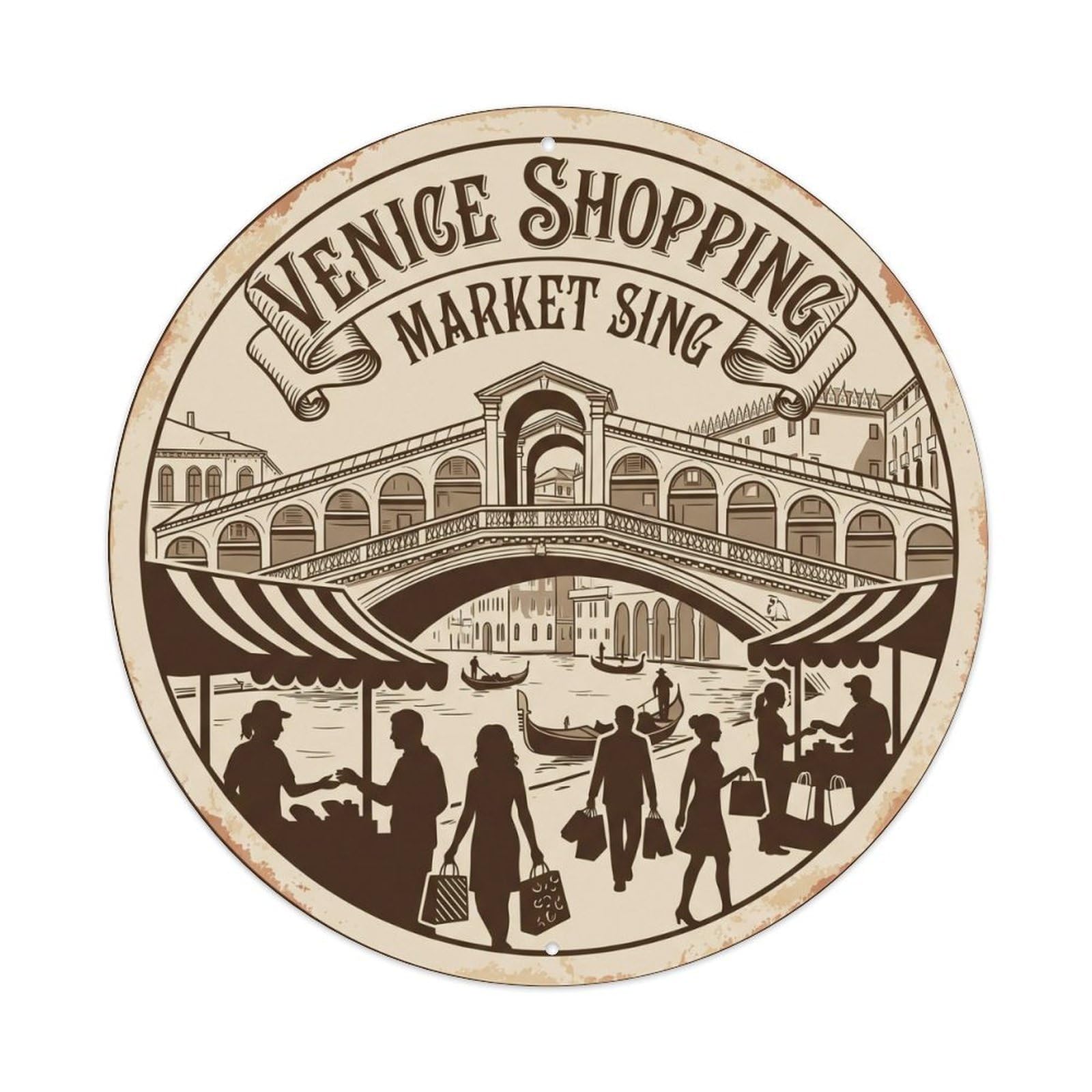 Venice European Bridge Classic Europe Destination Heritage Metal Tin Sign Plaque Wall Decor for Cafe, Man Cave, Club Bar, Office, Home Garden Round Metal Poster 8x8Inch