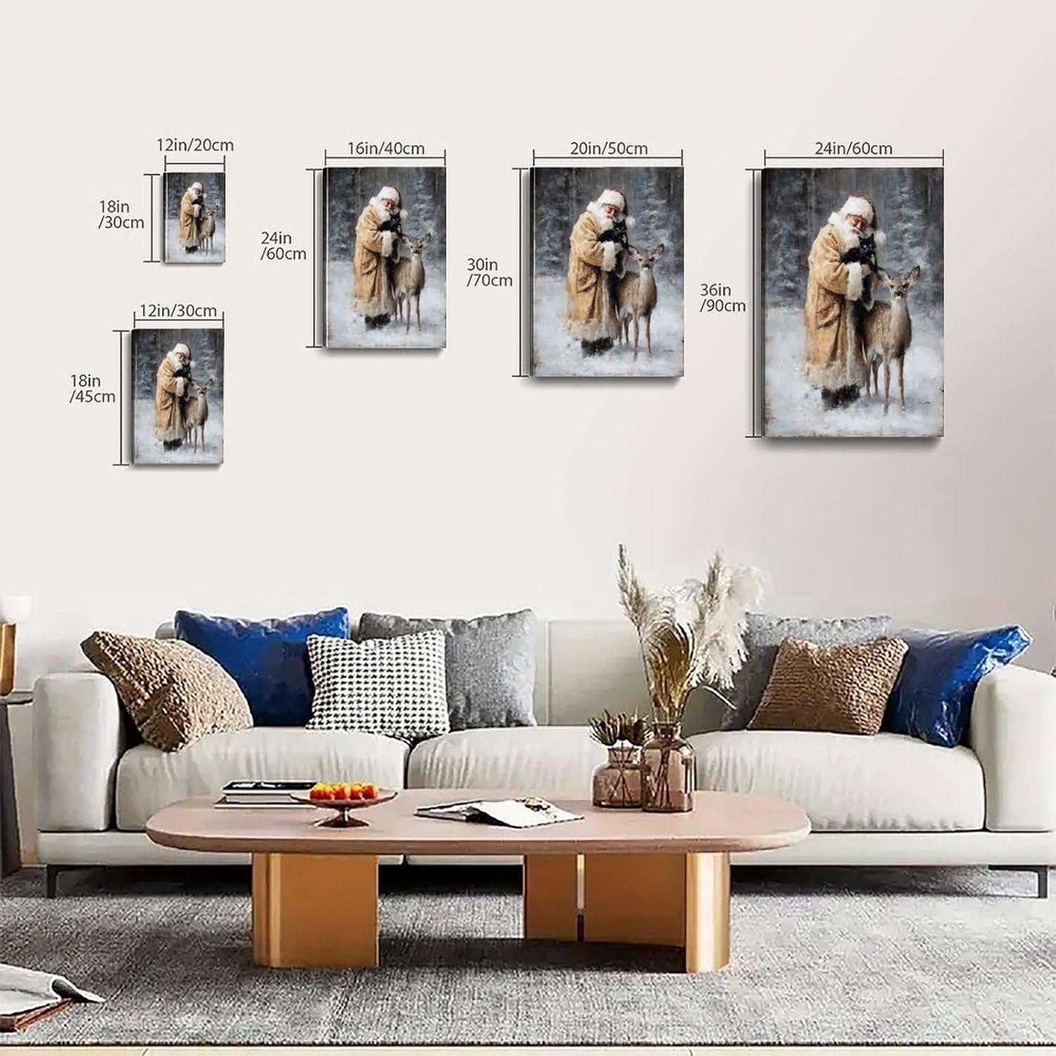 Framed Santa Claus Reindeer Canvas Wall Art Poster Living Room Picture Vintage Print Christmas Home Decor Abstract Bedroom Kitchen Decor 16x24inch(40x60cm)