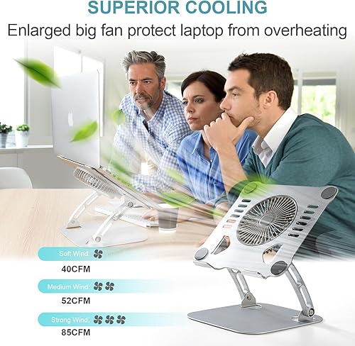 Miniatura 3 de SHUWEI Soporte de refrigeración para laptop con ventilador de 3 velocidades, soporte de computadora portátil de altura ajustable para escritorio,