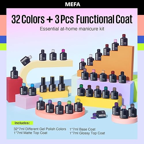 Miniatura 6 de MEFA Juego de 35 esmaltes de uñas de gel, 32 colores, colección para todas las estaciones, juego de esmaltes de uñas de gel con base matebrillante,