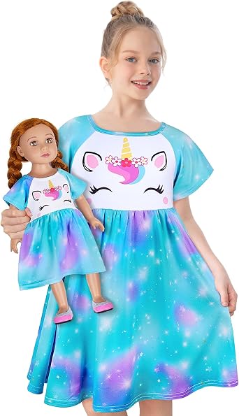 Play Tailor Doll & Girl Matching Nightgown for 18" Doll Clothes Accessories