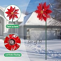 Vista 3 de Paquete de 5 molinillos de viento de flor de pascua de metal para jardín, adornos de césped al aire libre, decoraciones de patio de Navidad, estaca