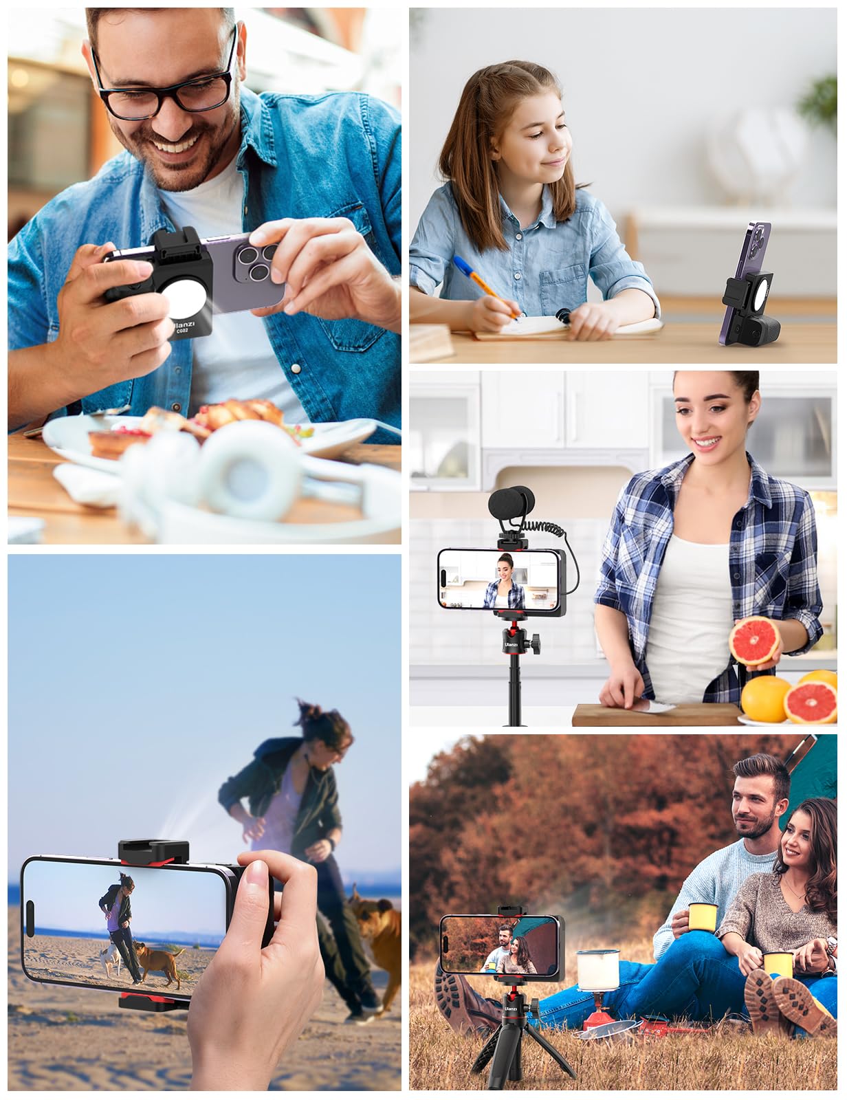 ULANZI Cap Grip CG-02 Smartphone Handle Grip, Poignée Smartphone avec Détachable Télécommande Bluetooth, Stabilisateur iPhone avec 3 Niveaux de Réglage de Lumière pour Capture Selfies Parfaits