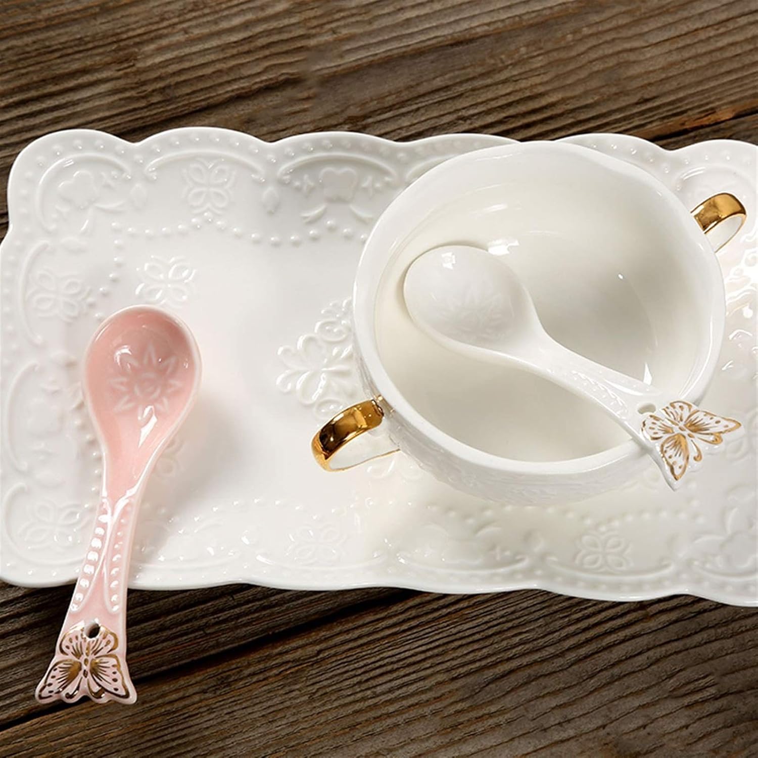 Scoop Soup Spoon Set Miaojin Creative Porcelain Spoon Coffee Spoon Rice Spoon Cute Ceramic Spoon Set of 10 4.72 inches Soup Spoon (Color : D)