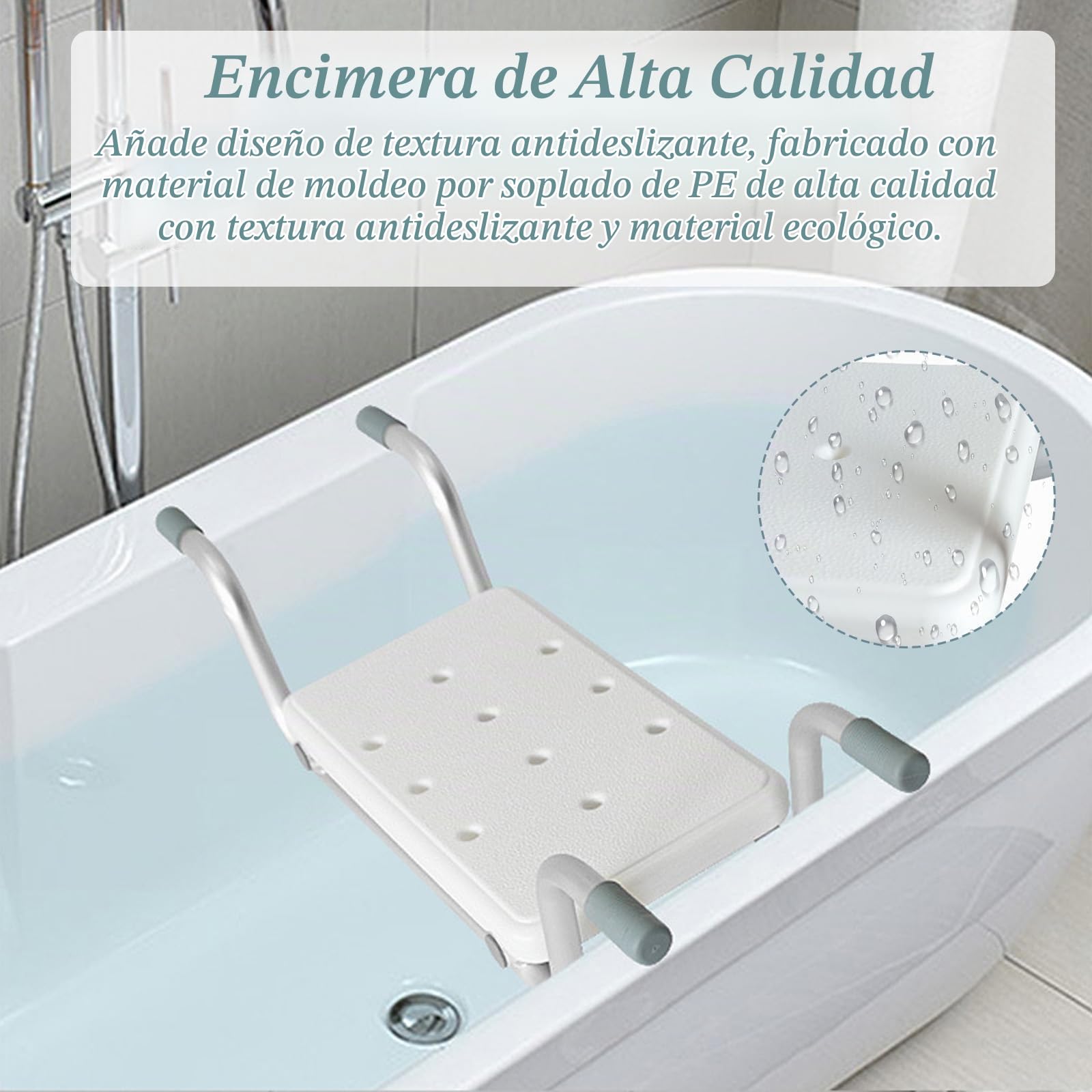 Asiento de bañera para Personas Mayores Asiento de Ducha Banco de Ducha para bañera, Tablas de bañera Extensibles 72-82cm Capacidad de Carga 136 kg Asiento de bañera, Aluminio, Blanco
