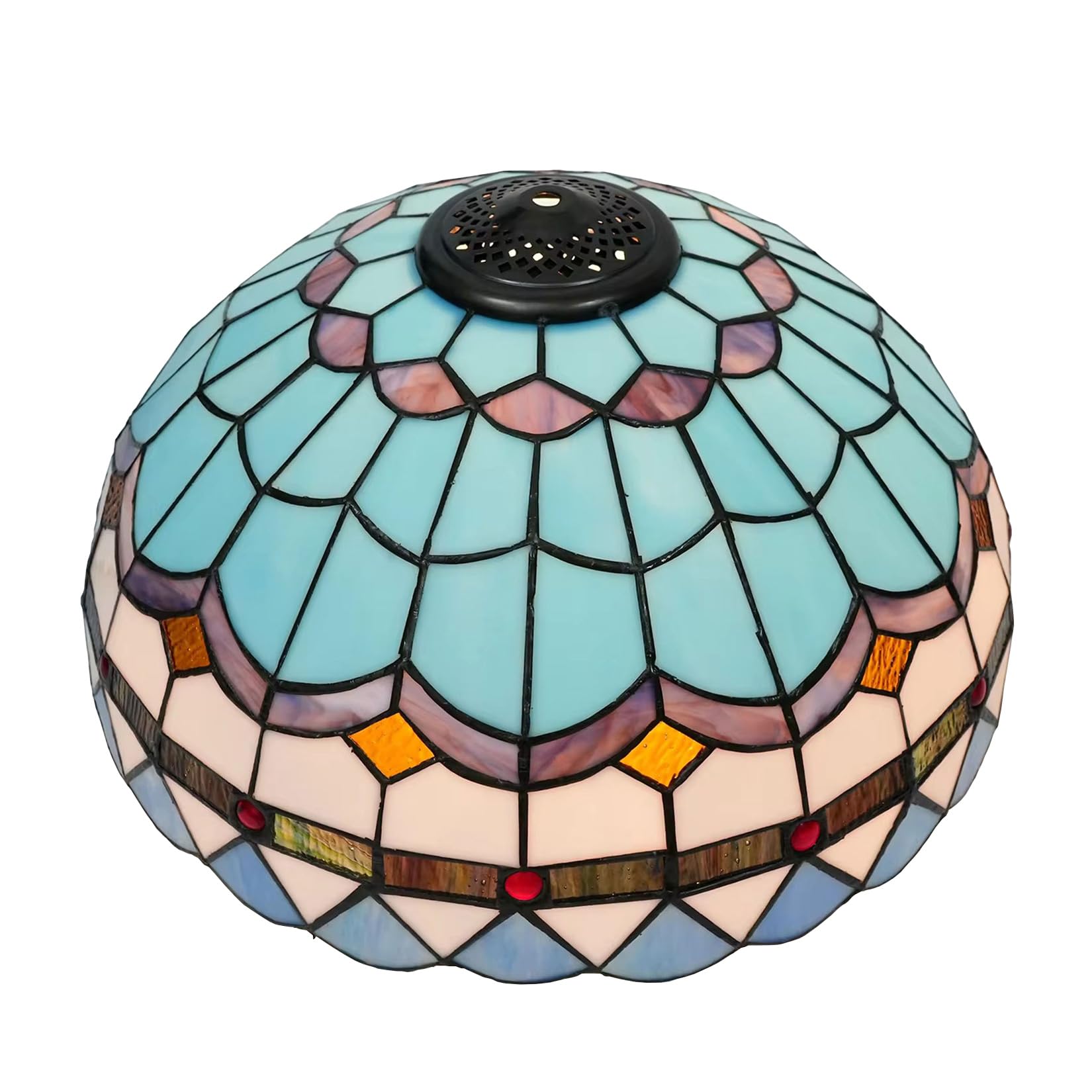 SaryEdge 16-Inch Tiffany Style Lampshades Replacement with Cap, Mediterranean Blue Feather Stained Glass Lamp Shade Only for Desk Reading Lighting Floor Lamps Table Lamps，，