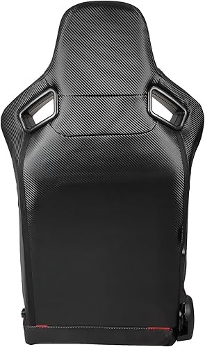 Miniatura 2 de IKON MOTORSPORTS Asientos universales de carreras con deslizadores duales piel sintética y carbono rayas rojas reclinables lado derecho del pasajero