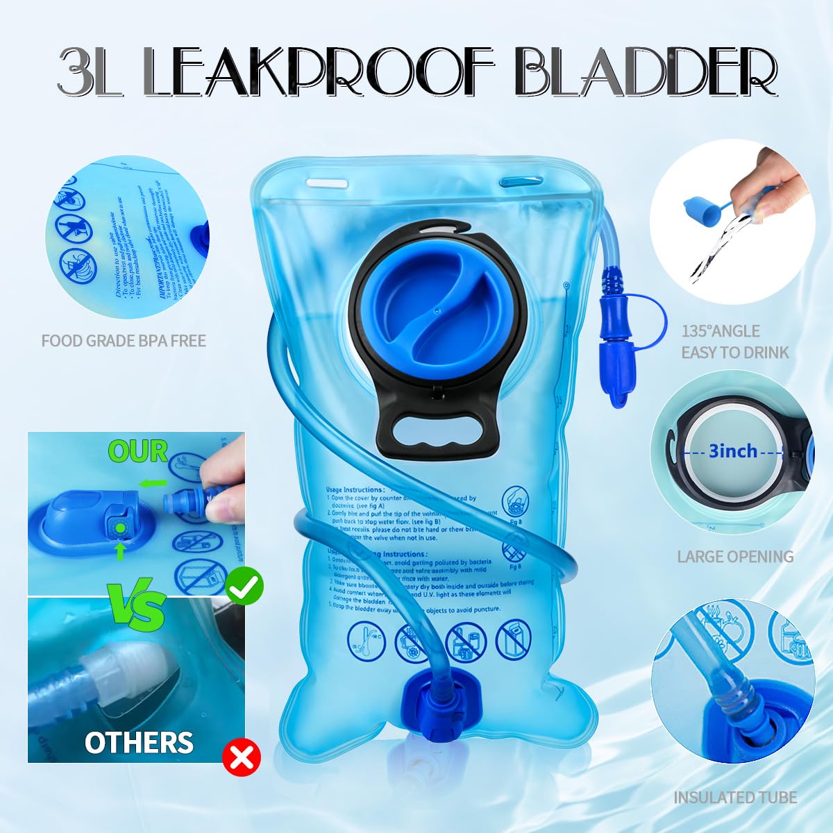 Mochila de hidratación con bolsa de hidratación de 3 L, aislamiento ligero, esencial para festivales, mochila de hidratación para rave, senderismo, ciclismo, correr, equipo de festival