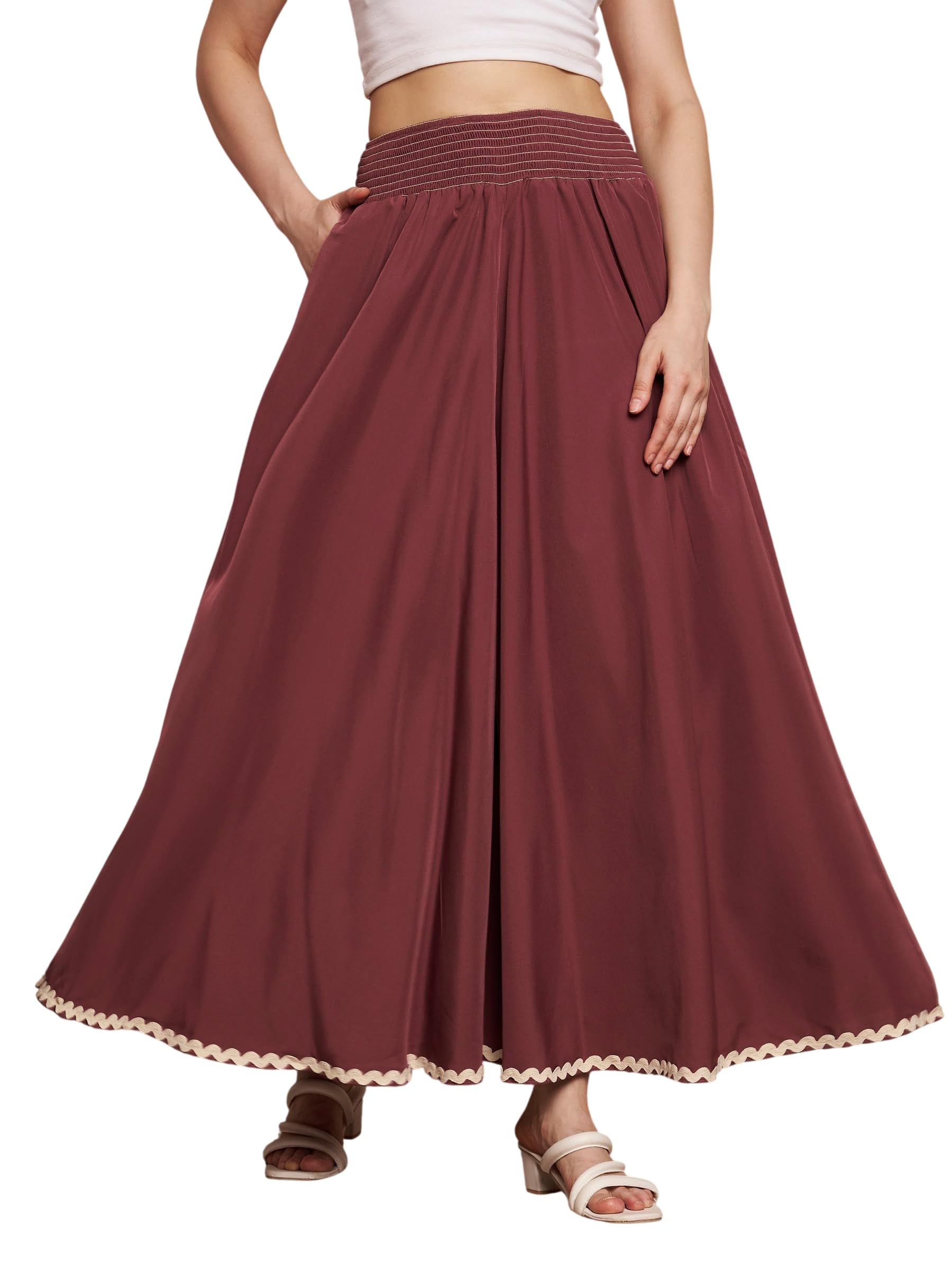 | Palazzo for Women | Casual Smocked High Waist Bottom | Solid Pants | Wide Leg Flared Trousers with Pockets-image-39