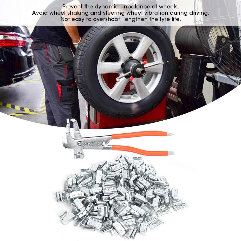 CHICIRIS 15g Obciążniki do kół w Stylu P Klipsowe Ciężarki do Wyważania ze Stopu Aluminium 100 Sztuk ze Szczypcami Wyważania 24 Cm kół Stalowych 17 Cali Samochody Osobowe Lekkie Ciężarówki