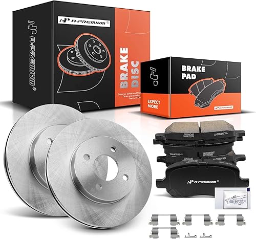 A-Premium Kit de rotores de freno de disco ventilados delanteros de 10.08 pulgadas (10.079 in) + pastillas de cerámica compatible con modelos Chevy,