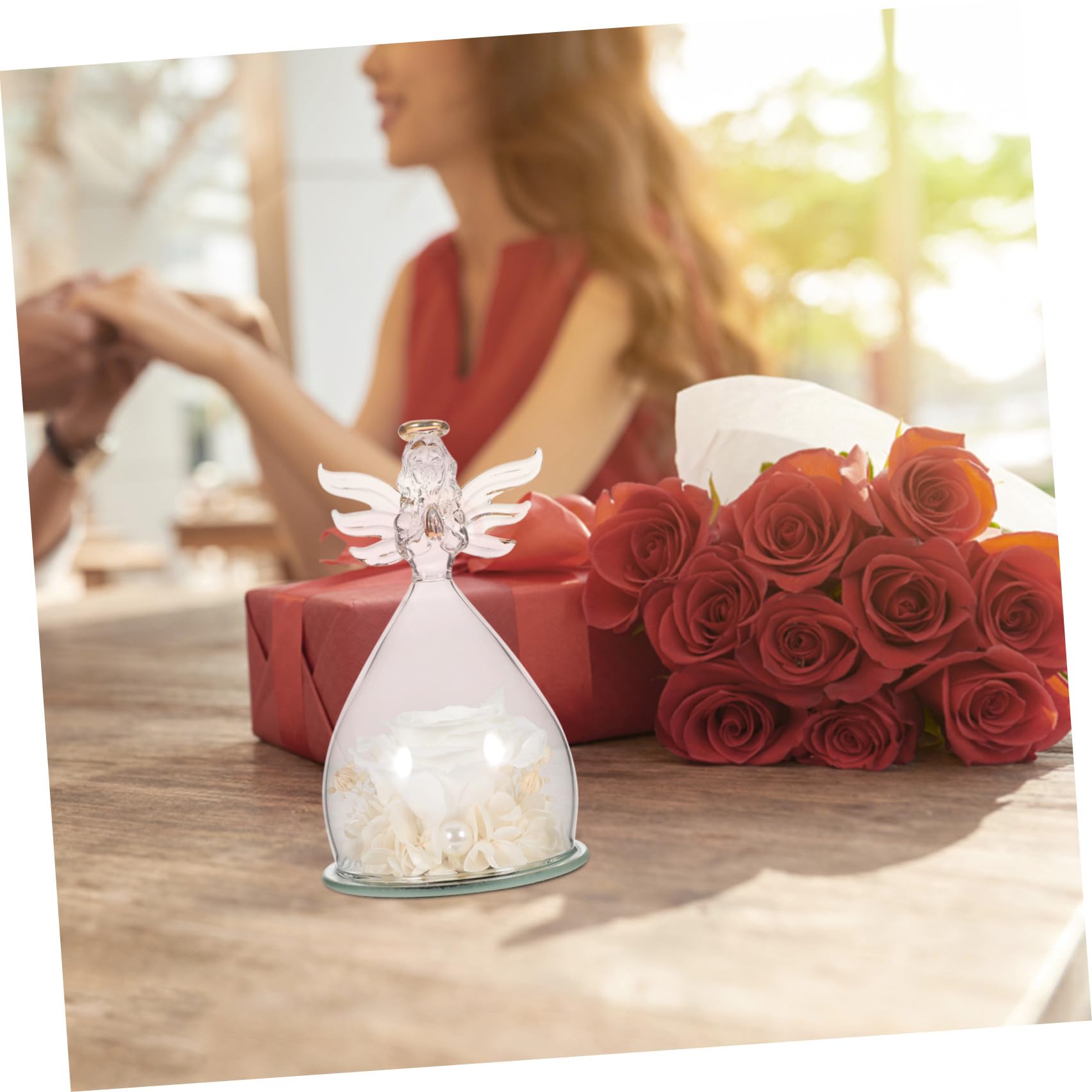Decorazione Romantica con Bianca e Statua Angelo in Vetro, Copertura a Cupola per Arredamento Casa e Ufficio, Idea Regalo San