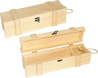 2 Pack Wooden Wine Box for Single Bottle Unfinished Wood Nautical box for Wine Natural Wood Case with Twine Handle for Crafts Gifts