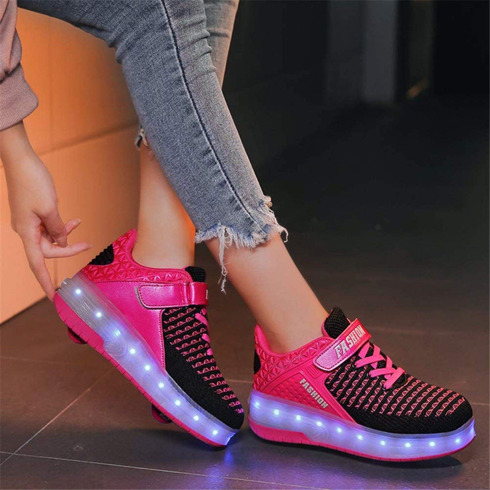 Ragazzi Ragazze LED Pattini A Rotelle Scarpe Con Ruote Scarpe Da Ginnastica Luminose A LED Scarpe Da Skateboard Tecniche A Doppia Ruota Ginnastica Per Bambini Scarpe Da Ginnastica Luminose,Pink-31