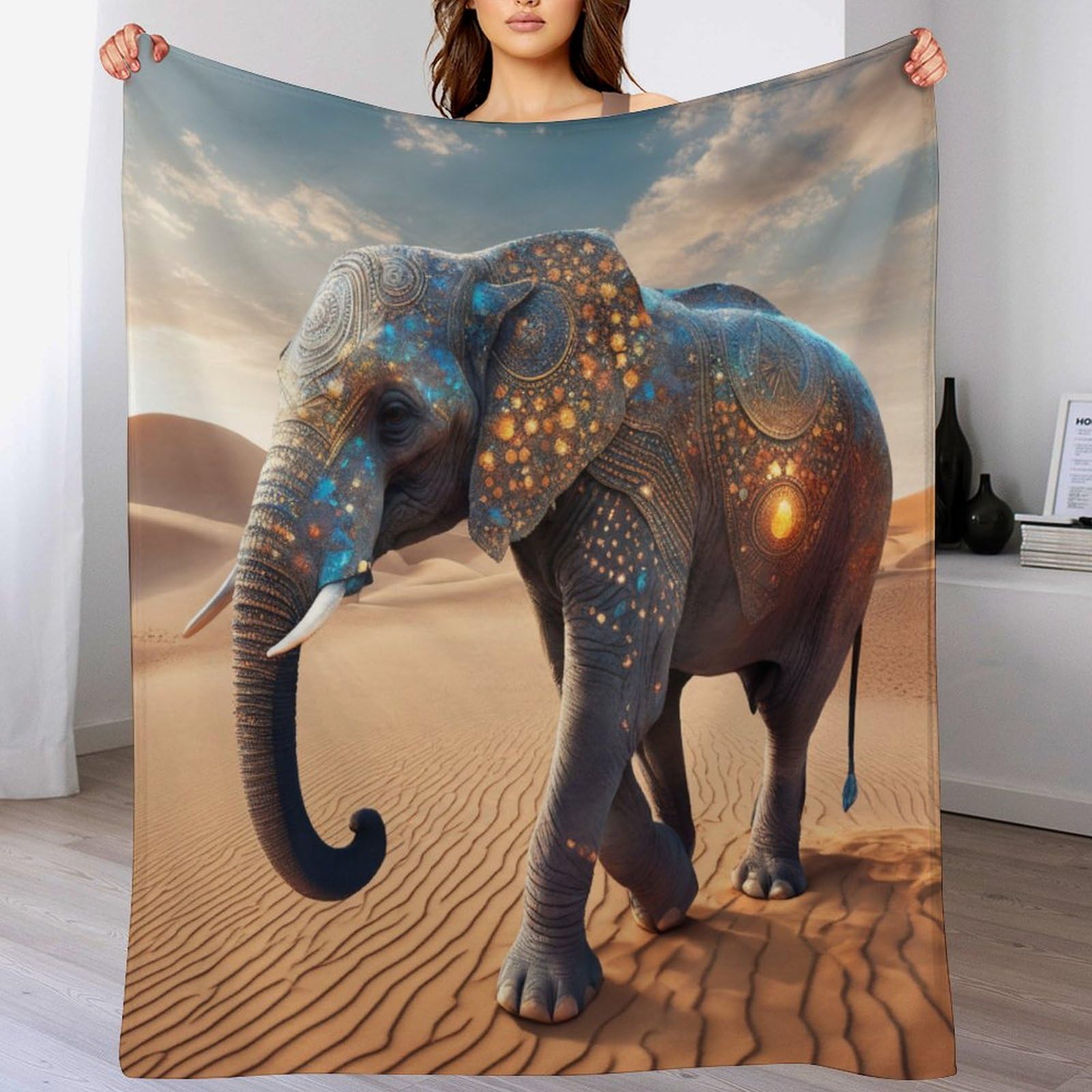 Couverture éléphant en polaire flannel douce et chaude pour canapé toutes saisons 100x130cm
