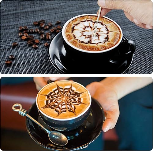 Miniatura 6 de Jarra de espuma de leche, 12 onzas11.8 fl oz, jarra de vapor de café expreso de acero inoxidable con bolígrafo decorativo para máquina de expreso,