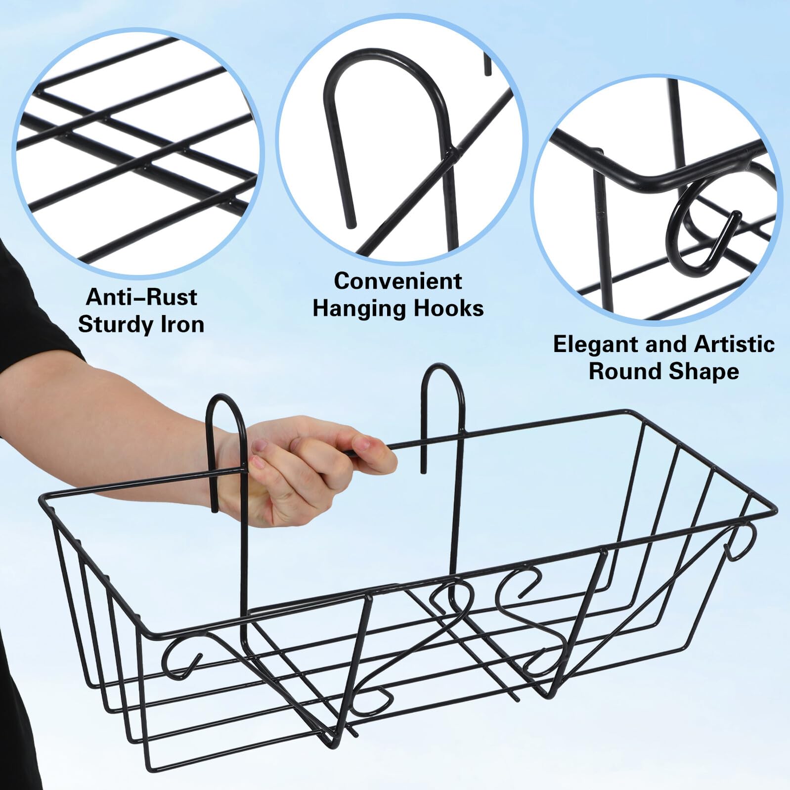 Homoyoyo Supporto per Piante in Ferro da Balcone Sospeso, Portavasi Ringhiera Nero in Metallo Robusto, Supporto Porta Fiori Versatile per Cucina, Giardino e Tavolo