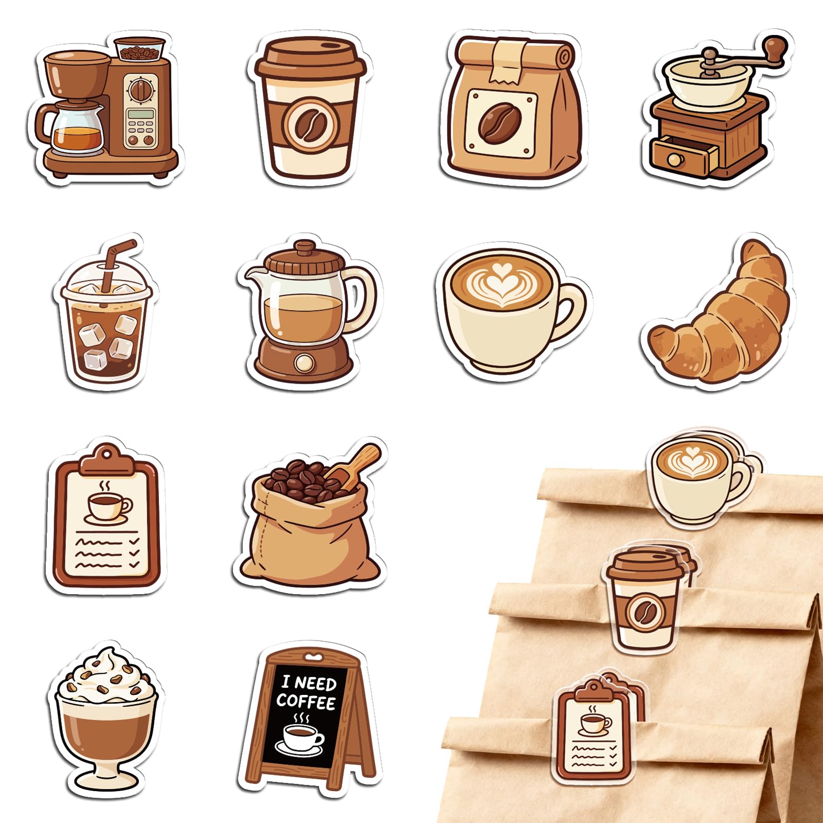 MAYJOYDIY 24Pcs 12 Styles Coffee Acrylic Chip Clips Coffee Bean Cup Bag Sealer Sealing Closures Funny Bag Clips for Food Storage Airtight Seal Grip