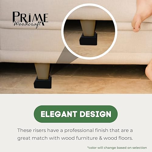 Miniatura 5 de Prime Woodcraft Elevadores de madera de nogal  2 pulgadas de altura, 4 elevadores, color negro, elevadores de cama cuadrados para almacenamiento y