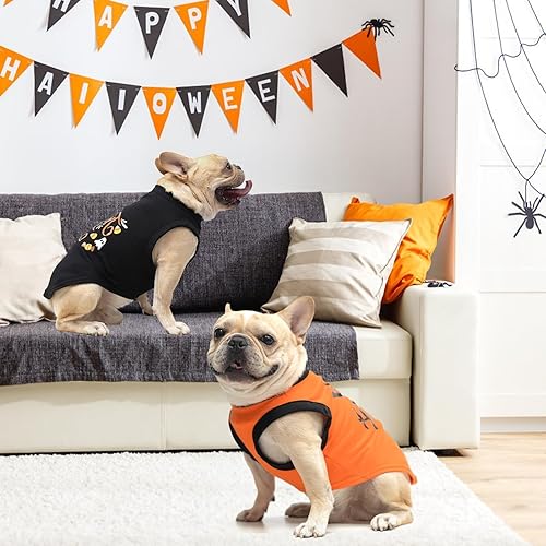 Miniatura 7 de KOOLTAIL Camisetas para perros, paquete de 2 camisetas de Halloween, camisa naranja para perro, chaleco refrescante con impresión de moda para