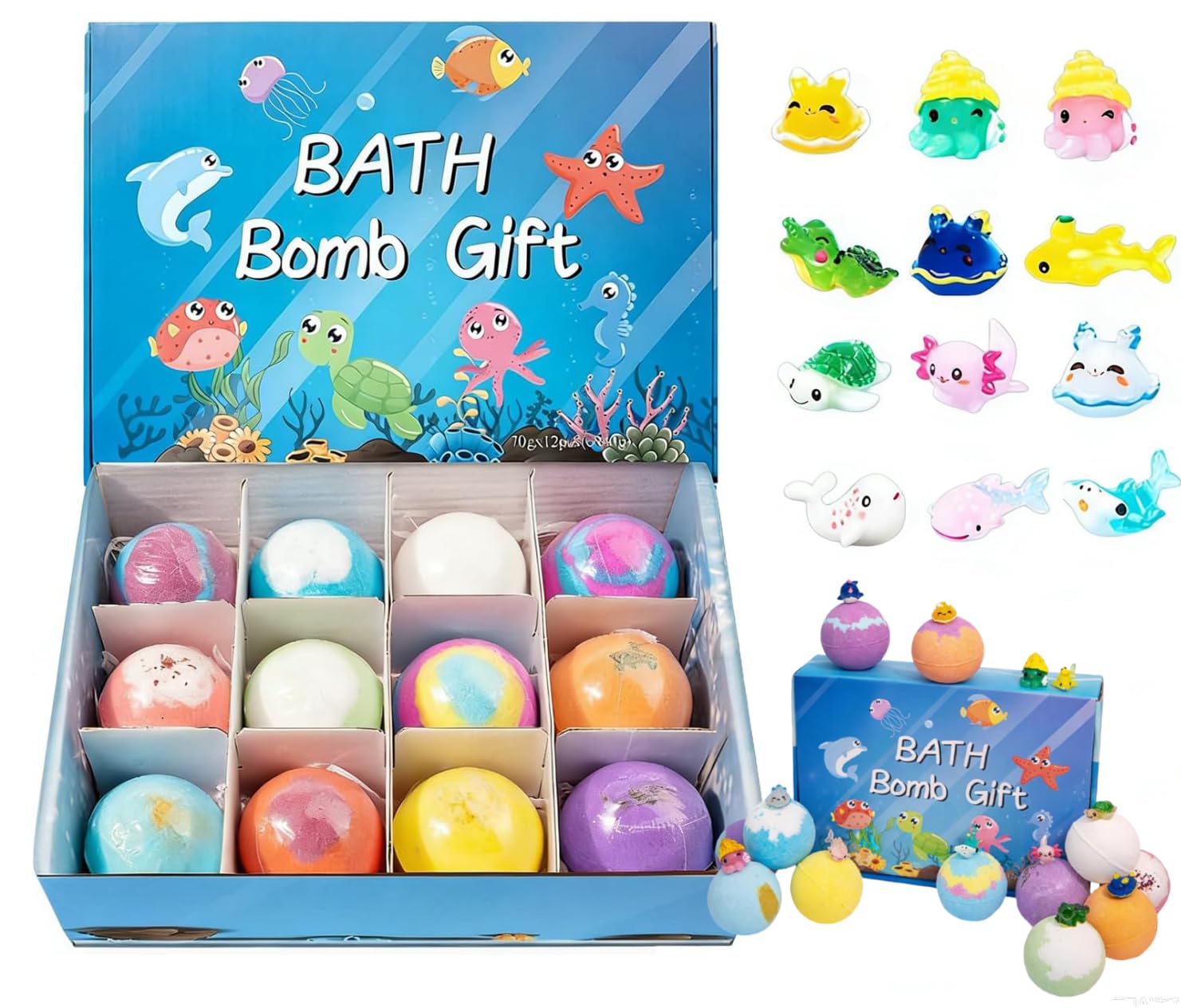 12Pcs Fizzy Bath Bombs for Kids with Toys, Bath Bombs with Surprise Toy Inside, Bombes de Bain Surprise, Bulle de bain effervescente colorée, Jouets de Bain Cadeau pour Filles, Garçons (#A)