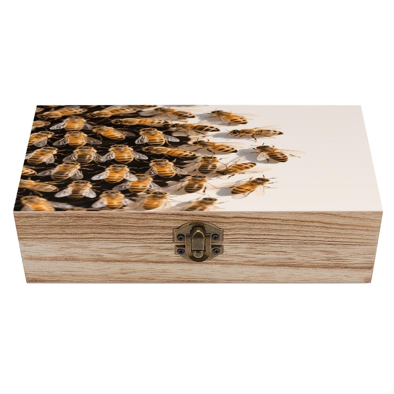 VstaDank Bees Wooden Storage Box Decorative Jewelry Case with Lids Exquisite Wood Box Letters Gifts Acacia Wood Boxes Fashion Wooden Keepsake Boxes for Men Women
