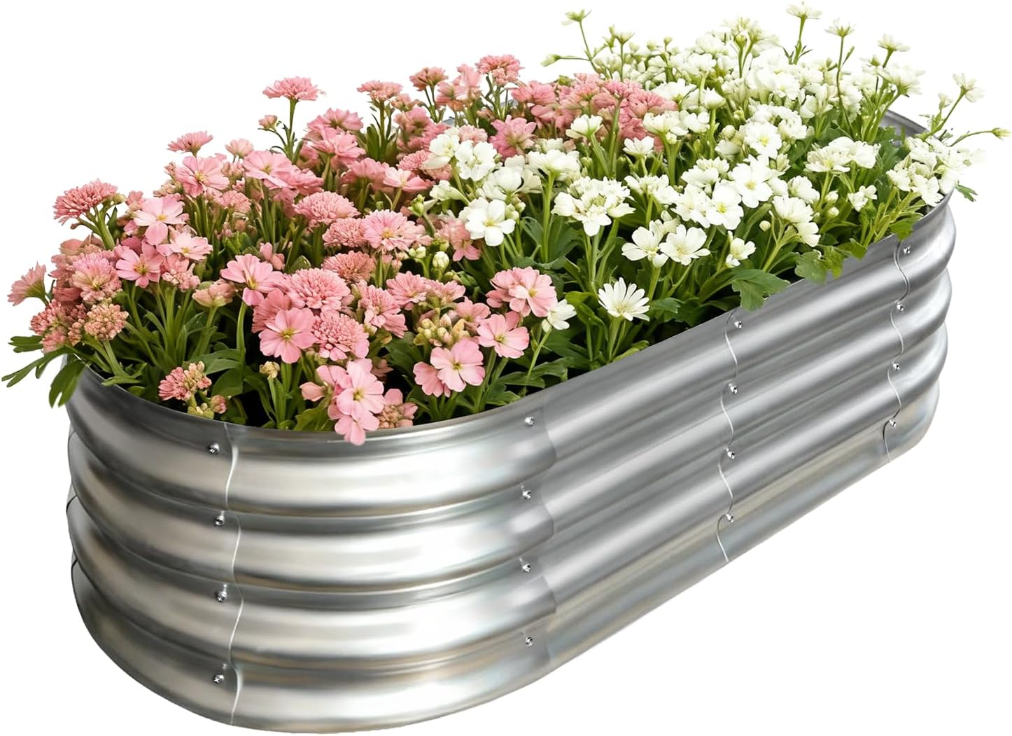 4X2X1ft Galvanized Steel Raised Garden Bed for Outdoor, Oval Metal Raised Bed for Planting Plants Vegetables, Planter Box Garden Containers for Gardening