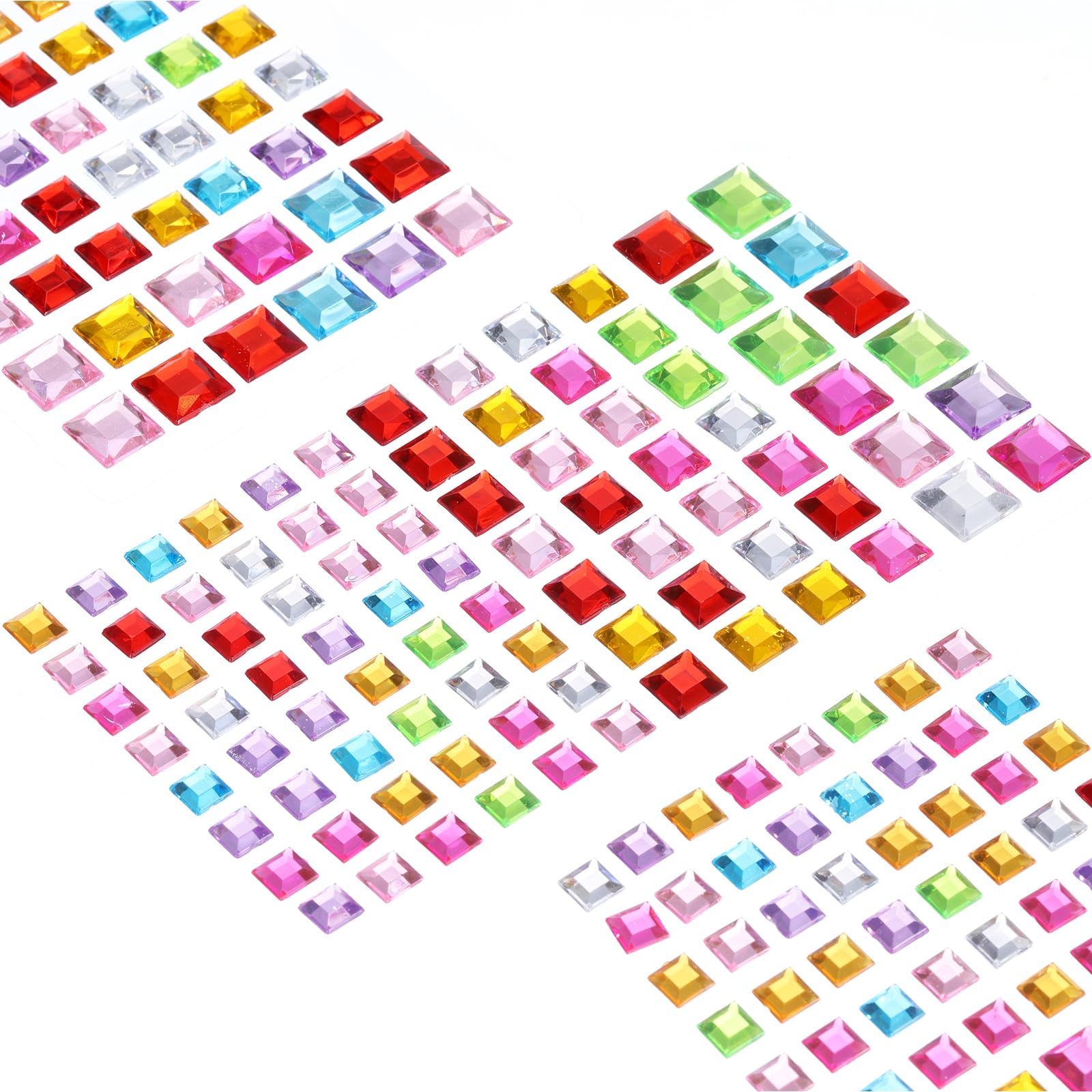 sourcing map 440 Pcs Gems Stickers for Crafts, 5 Sheet Self-Adhesive Gems Bling Square Rhinestone Stickers, Crystal Crafts Jewelry Stickers for Party Table Decorations, Multicolor