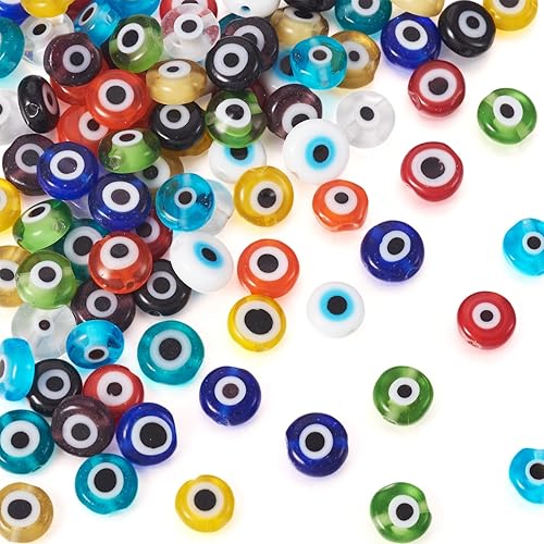 Miniatura 7 de Cheriswelry 420 unidades/caja de 0.236 in surtidas cuentas de cristal de ojo malvado multicolor, planas, redondas, monstruo, disco de ojo de