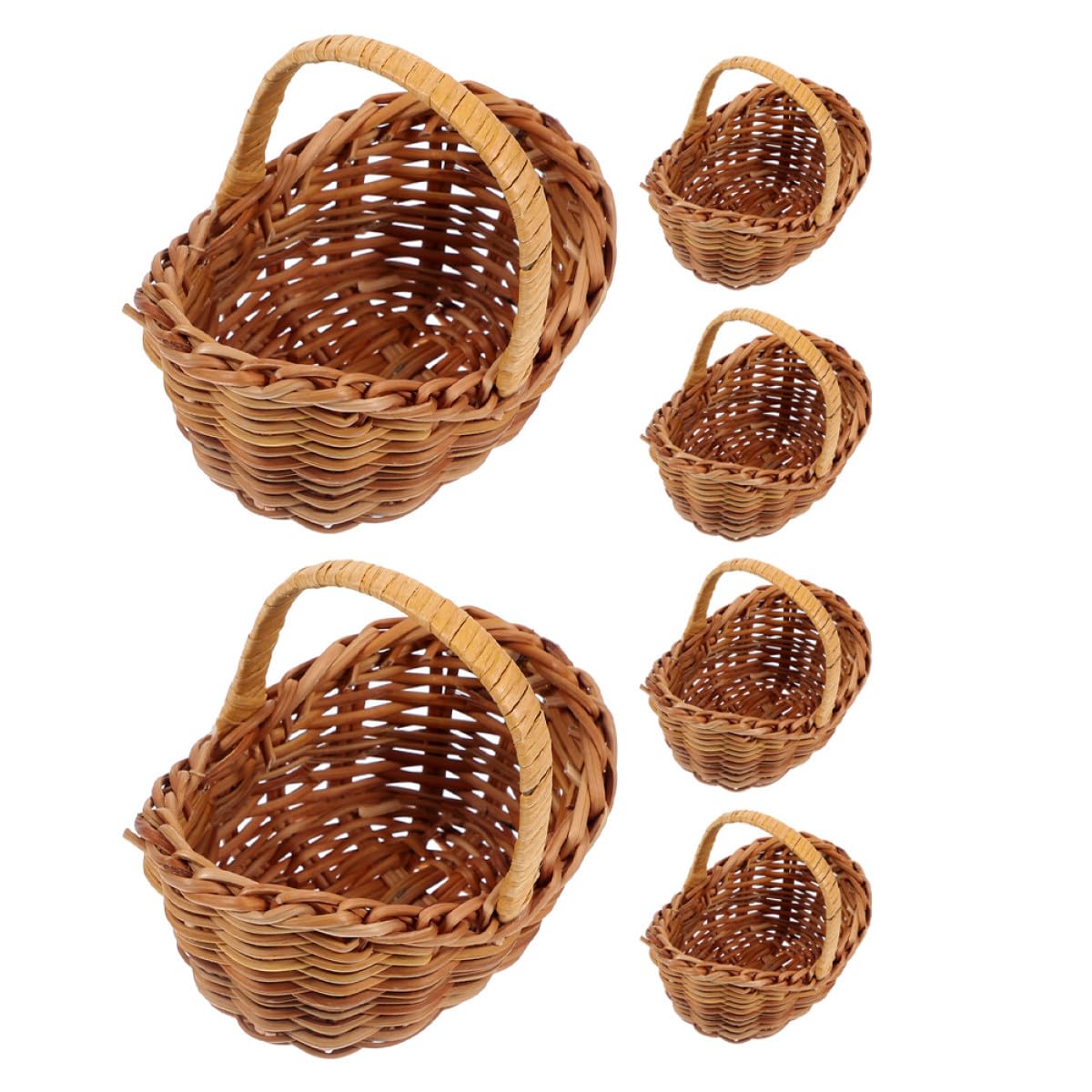 Set 6 Piccoli Cesti Intrecciati in Rattan con Manico, Stile Classico e Retrò, per Organizzazione Studio e Conservazione in Bagno