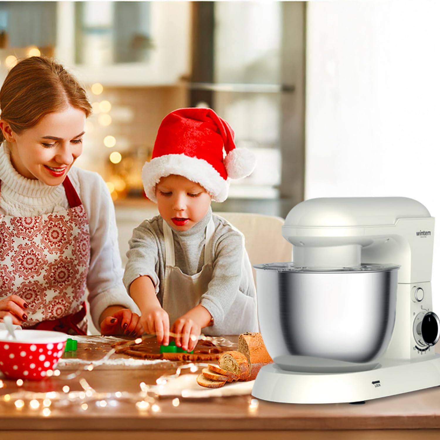 Wintem - Planetaria Silenziosa Multifunzione 1500W con Ricettario e Accessori Inclusi, Ideale per Impasti Dolci e Salati, Mixer con 10 Velocità e Funzione Pulse, Ciotola Acciaio 5L